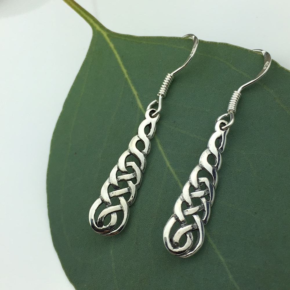 925 Silver Celtic Knot Endless Weave Earrings NEW